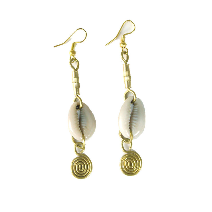 Cowrie Shell & Brass Earrings