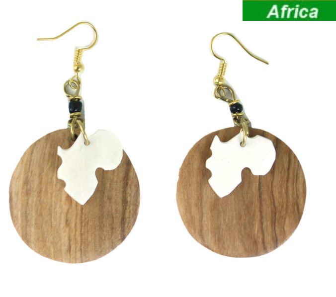 Africa Map Bone & Wood Earrings