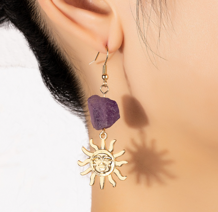 Simple Stone Stitching Sun Floral Earrings