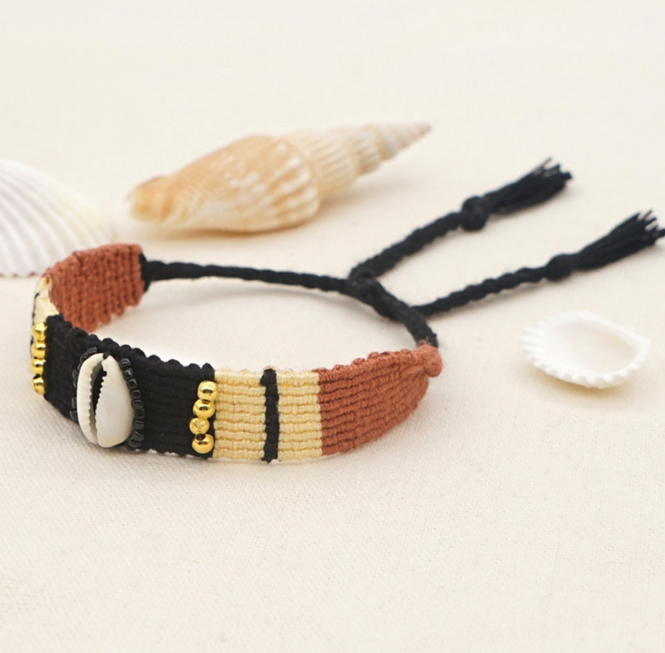 Bohemian Ethnic Handwoven Wool Shell Bracelet